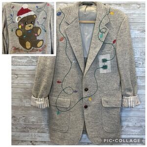 Vintage Handmade One Of A Kind Christmas Womens XXL Coat Hand Painted Wool Teddy